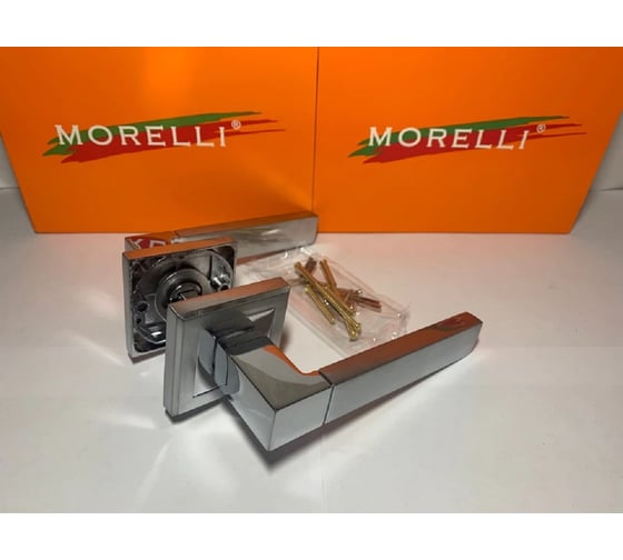 Дверная ручка MORELLI MH-28 SC/CP-S "Fukoku" на квадратной накладке, цвет - мат.хром/хром 9013446