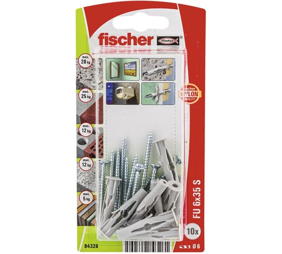 Универсальный дюбель с шурупом Fischer FU 6х35 10 шт пакет 126983