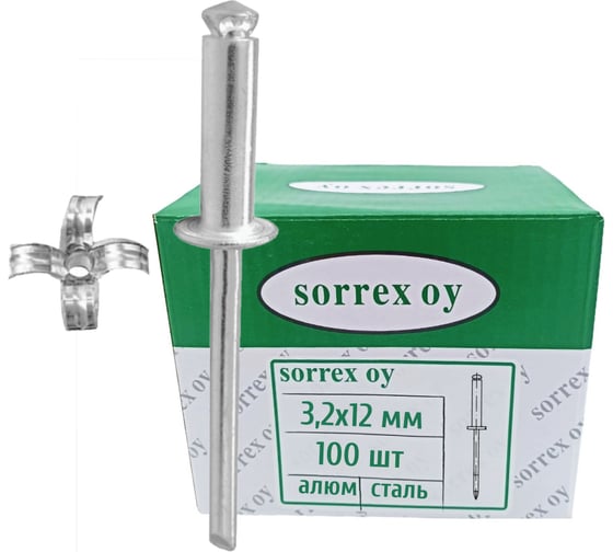 Заклепка лепестковая вытяжная SORREX алюм/сталь 3,2x12 OY (100штук) ASD 21200 PE 100