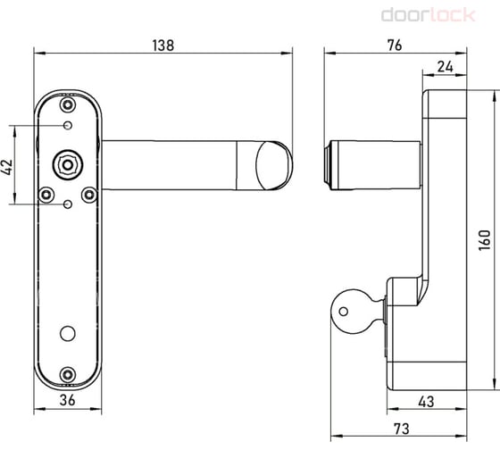 Внешняя нажимная ручка Doorlock V PD700/H2 серия Variant, серебристая, с цилиндром, для противопожарных дверей, толщина двери до 105мм 77014