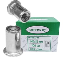 Заклепка гайка резьбовая SORREX винтовая потайной бортик с рифлением М6x15 под зенковку, 100 штук CZW-W M6 100