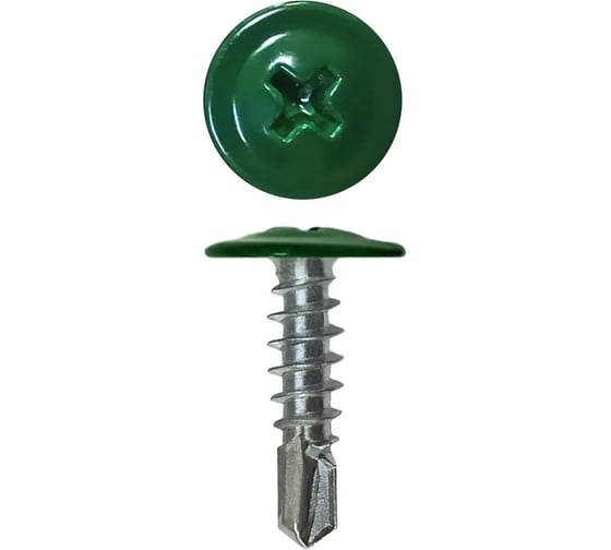 Саморез с прессшайбой Rizzel ПШС 4,2х32 RAL 6005 500 шт. 00000308975 1