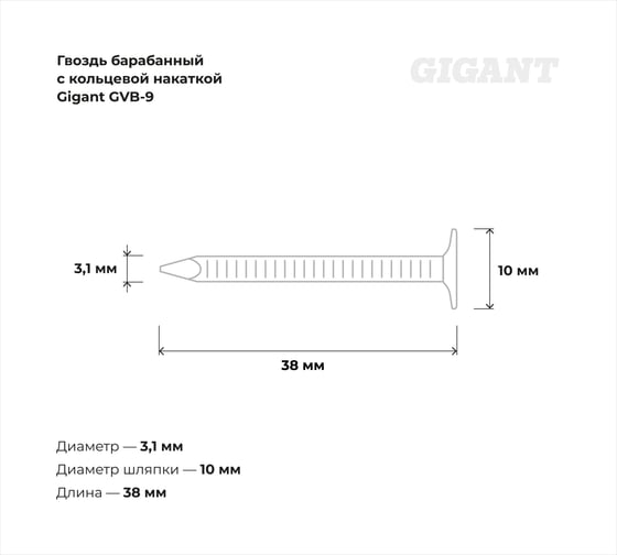 Барабанный гвоздь Gigant с кольцевой накаткой CRN 3,1х38 цинк 5400шт GVB-9