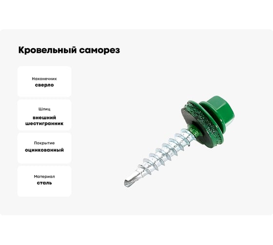 Кровельные саморезы ВИРТУОЗ 5,5х25 мм, RAL 6002, зеленая листва, 25 шт. 27948