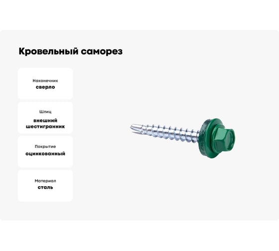 Кровельные саморезы ВИРТУОЗ 5,5х19 мм, RAL 6029, зеленая мята, 25 шт. 2569