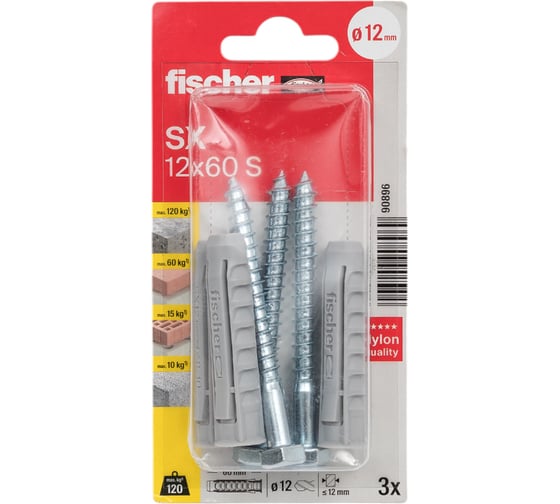 Дюбель с шурупом fischer SX 12x60 S K 90896 1
