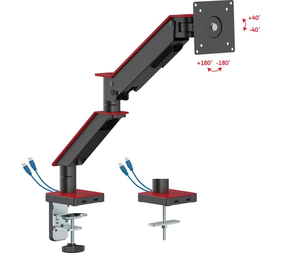 Кронштейн для монитора со струбциной UNITEKI FMGT101RDR PRO LINE, системы газлифт, диагональ 17-35. 30101