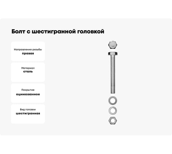 Болт с шестигранной головкой ВИРТУОЗ 8х 20 DIN 933 оцинк, гайка шестигранная M8 DIN 934 оцинк, шайба плоская М 8 DIN 125A оцинк, шайба пружинная гроверная, цинк DIN127B М 8, кп5.8, 6 шт. 61359