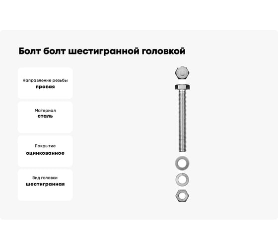 Болт с шестигранной головкой ВИРТУОЗ 10х 40 DIN 933 оцинк, гайка шестигранная M10 DIN 934 оцинк, шайба плоская М 10 DIN 125A оцинк, шайба пружинная гроверная, цинк DIN127B М10, кп5.8, 2 шт. 61496