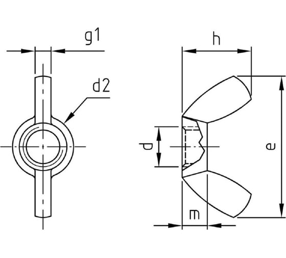 Гайка Metiz-A2 нержавеющая М10, DIN 315, А2, барашек, 2 шт. 315210 2