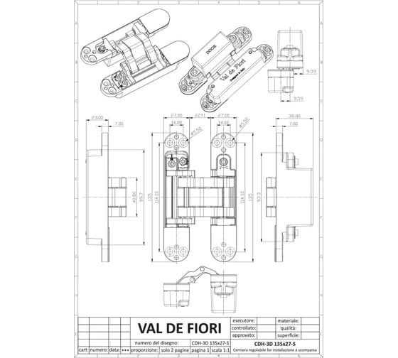 Петля дверная скрытой установки VAL DE FIORI 135х27 мм, со смещ., универсальная, с 3D-регулировкой, черный матовый CDH-3D 135x27-S MBL (2шт)