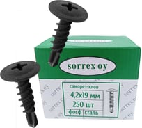 Саморез по металлу SORREX 4,2x19, клоп строительный со сверлом и пресс-шайбой черный, маленький шуруп с широкой шляпкой для профиля, гипсокартона, панелей, тонких пластин, 250 шт. СВ-SL-CH-5-042-019 250