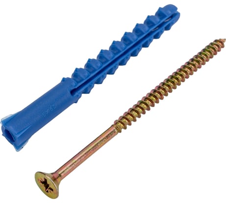 Набор для крепления ВИРТУОЗ дюбель 8х80 К, шуруп 5х90 потайная головка, желтый цинк, 8 шт. 00255