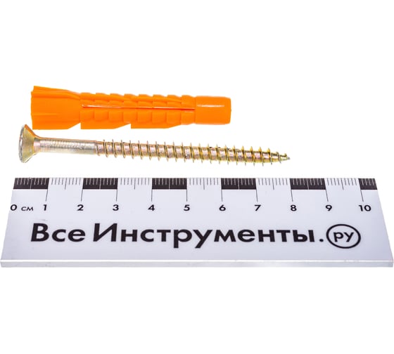 Набор для крепления ВИРТУОЗ дюбель 10х61 U, шуруп 6х80 потайная головка, желтый цинк, 16 шт. 94049