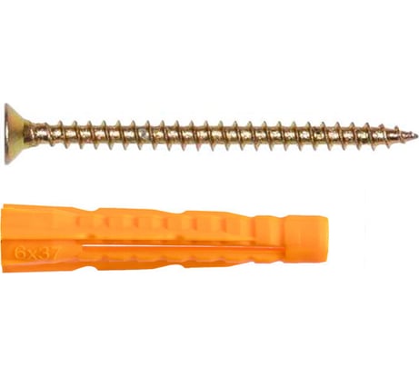 Набор для крепления ВИРТУОЗ дюбель 6x37 U, шуруп 4x50 потайная головка, желтый цинк, 120 шт. 550-87345