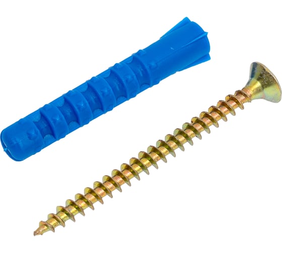 Набор для крепления ВИРТУОЗ дюбель 8x50 К, шуруп 5x60 потайная головка, желтый цинк, 70 шт. 550-00651