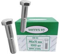 Болт SORREX DIN 931, М6x70 мм, оцинкованный, к.п. 8.8, 1000 шт. 0931-108-06-070 1000