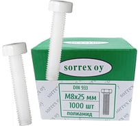 Болт SORREX пластиковый DIN 933 М8x25 мм полиамид для крепежа и монтажа пола, крышки, сидения и бачка унитаза, сифона раковины, мебели 1000 штук 0933-9-08-025 1000