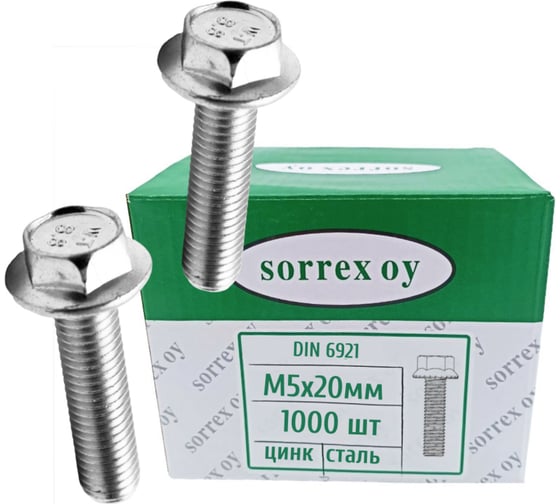 Болт с фланцем SORREX М5x20 шестигранный DIN 6921 оцинкованный 1000 штук 88913-TENS-108-5-20 1000 1