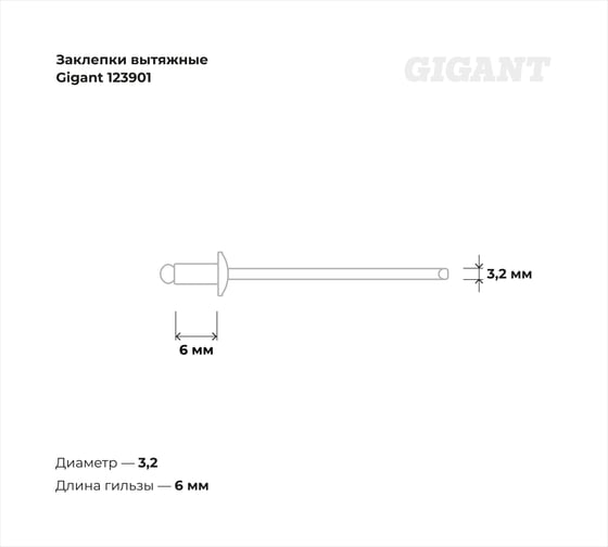 Заклепки вытяжные 3,2x6 100 шт. цинк Gigant 123901