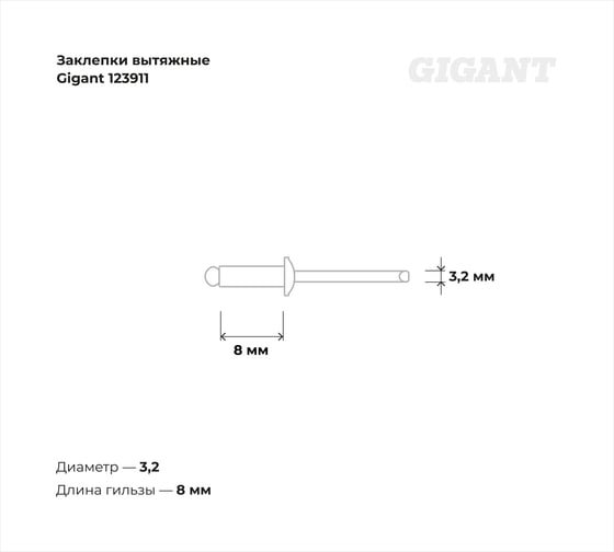 Заклепки вытяжные Gigant алюминий/сталь 3,2x8 1000 шт. цинк 123911