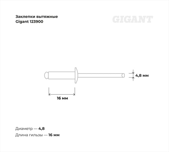 Заклепки вытяжные 4,8x16 100 шт. цинк Gigant 123900