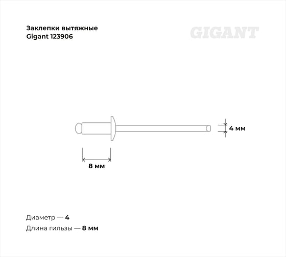 Заклепки вытяжные 4,0x8 100 шт. цинк Gigant 123906