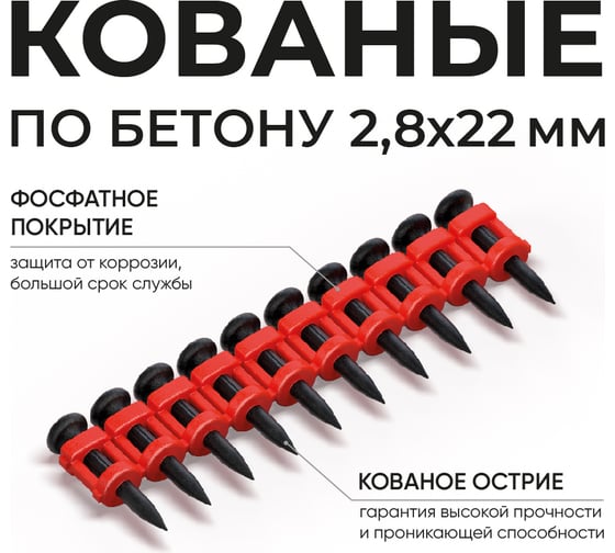 Гвозди М1 по бетону кованые с ребрами жесткости M1, 2.8x22,1000 шт, 28225581