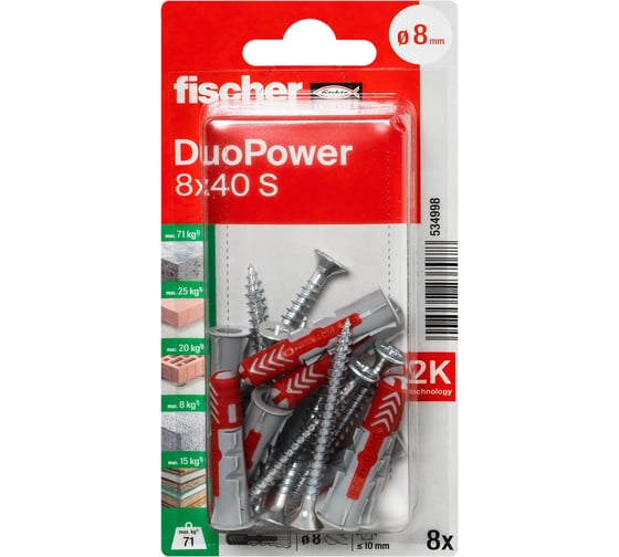 Дюбель универсальный fischer 8x40 DUOPOWER ШУР_8ШТ 534998