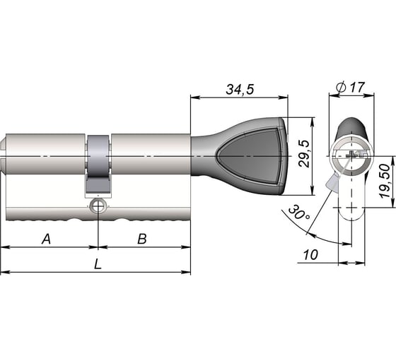 Цилиндровый механизм CRIT V-238 40/30 Лп, латунь полированная 04005