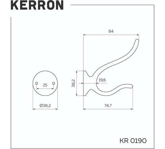 Комплект крючков Kerron 2 шт., KR 0190 OT, латунь SET(KR 0190 OT)