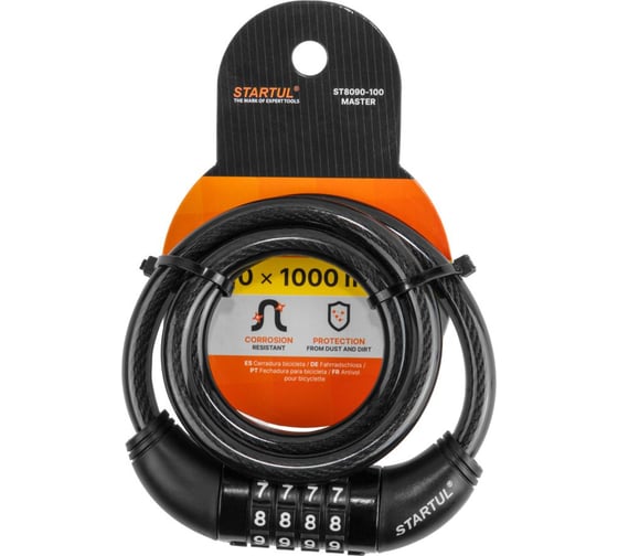 Замок велосипедный кодовый STARTUL MASTER 10x1000мм ST8090-100