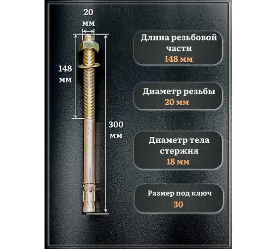 Анкер клиновой 23 БОЛТА 20x300 10 шт B14002030061007ф10