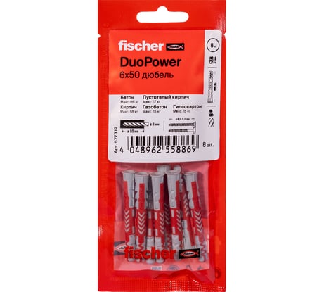 Дюбель Fischer DUOPOWER 6x50 (8 шт.) 577312