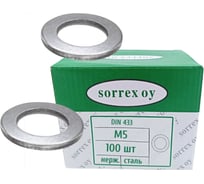 Шайба SORREX М5 плоская узкая DIN433 нержавейка А2 100 штук 0433-2-05 100