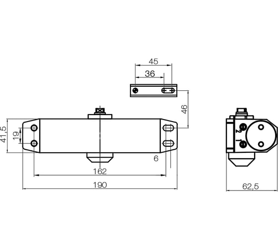 Доводчик Doorlock DL77N EN4/5 графит, крепежные размеры 162-168ммX19мм 75549