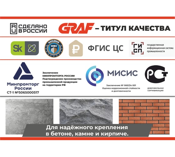 Анкер-шуруп GRAF (НUS) 10x80 (10шт.) к.п. 10.9 УТ-00000988