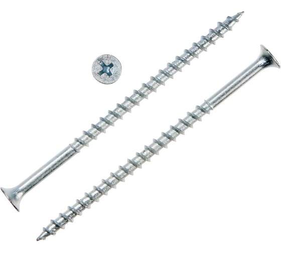 Саморез ТУНДРА 4,8х90, потай, крупная резьба, шлиц PH, белый цинк, 1 кг 5470709 1