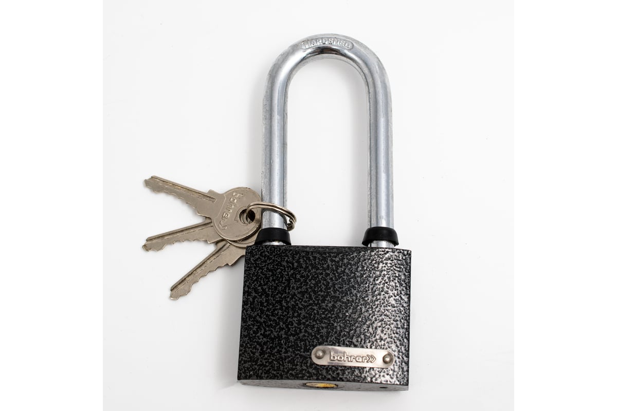 Навесной замок Bohrer ПД-63Д удлиненная дужка, сталь, 10 мм, 3 ключа ...