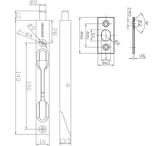 Шпингалет торцевой Doorlock DL LX140 CP полированный хром, для деревянных дверей, длина хода 12 мм, 16х140 мм 74249