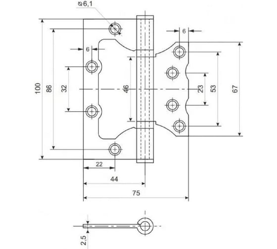 Петля-бабочка стальная Rucetti RFHN-100*75*2,5 BL, с подшипником без врезки, цвет - черный 9016525