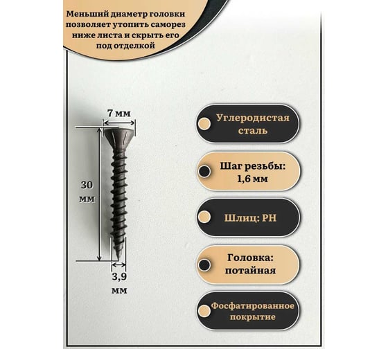 Саморез шуруп для крепления ГВЛ (гипсокартон) 23 БОЛТА 3,9x30 1 кг БП-00002725кг