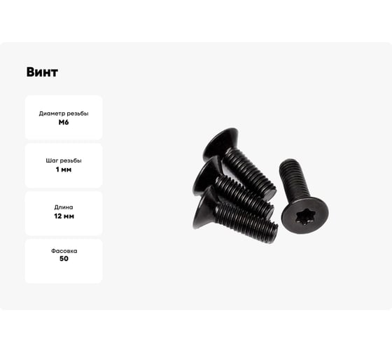 Винт boltnn.ru DIN 965 М6x12 цинк-никель черный, 480 часов, TORX30, 50 шт. 4687206398566