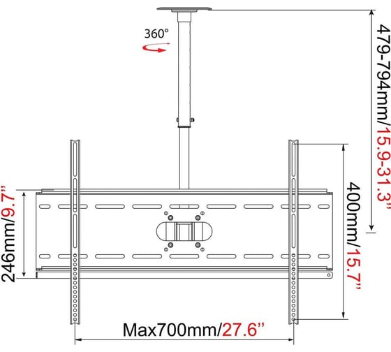 Кронштейн для телевизора Cactus CS-CP04-R черный 37"-70" макс.81.6кг потолочный поворот и наклон 1670330