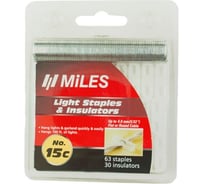 Скобы с изоляторами для закрепления кабеля Miles 4 мм, 63 скобы N15c-4mm
