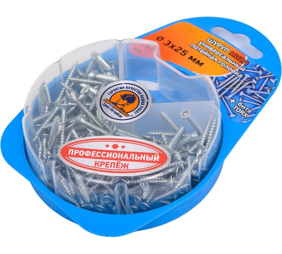 Универсальный шуруп ЕВРОПАРТНЕР MULTI потайная головка, ZN, 3,0x25 + бита TX, 150 шт. RB1 0054