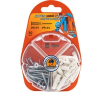 Дюбель ЕВРОПАРТНЕР MULTI plug 6x25 + шуруп MULTI универсальный, пот. головка, ZN, 4,0x35 + бита TX, 30 шт. RB2 0129