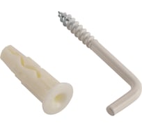 Дюбель ЕВРОПАРТНЕР MULTI 8 + крюк-шуруп, L-образный, d5 х L50 белый, 8 шт. RB2 0165