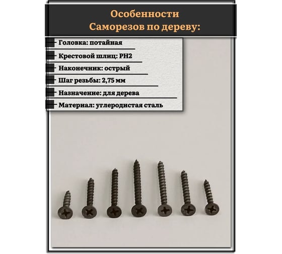 Саморезы черные по дереву 23 Болта М3,5 крупная резьба, набор 3, 700 шт. ЧСнаборМ3.5круп.рез.ф100