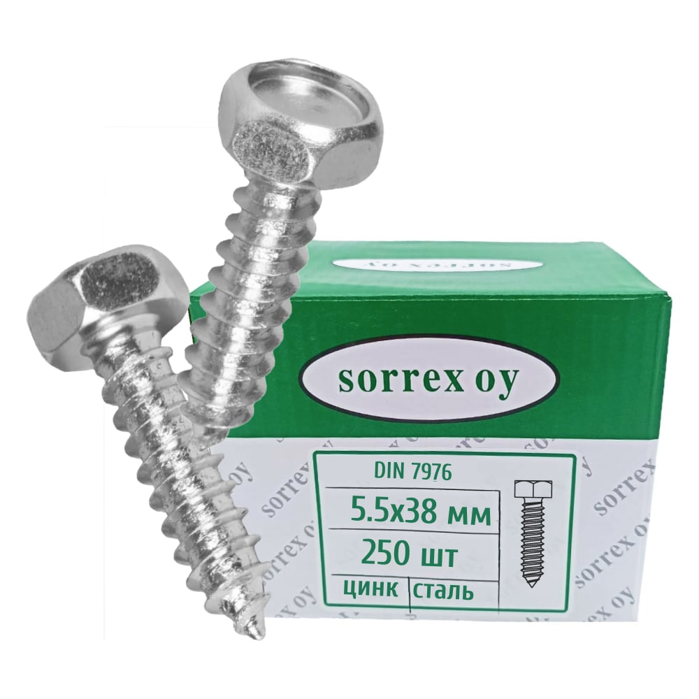 Саморез с шестигранной головкой SORREX 5,5х38, DIN 7976, 250 шт. 7976-1 ...
